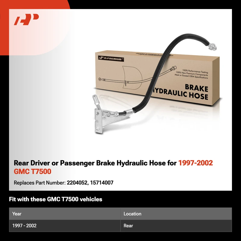 Rear Driver or Passenger Brake Hydraulic Hose for 1997-2002 GMC T7500