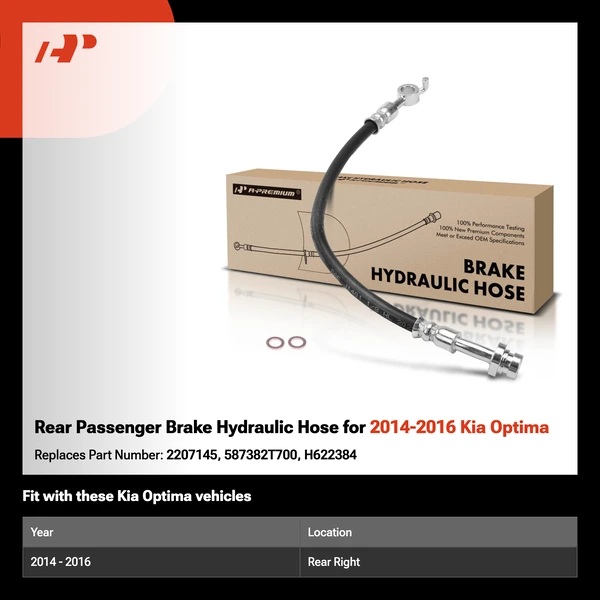 Rear Passenger Brake Hydraulic Hose for 2014-2016 Kia Optima