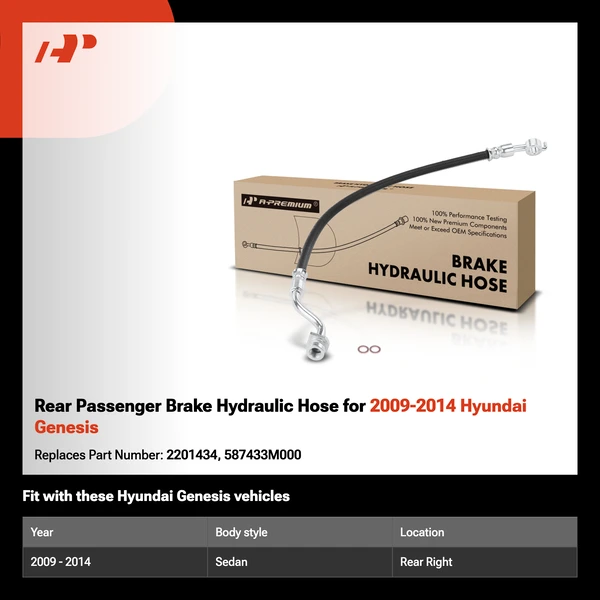 Rear Passenger Brake Hydraulic Hose for 2009-2014 Hyundai Genesis