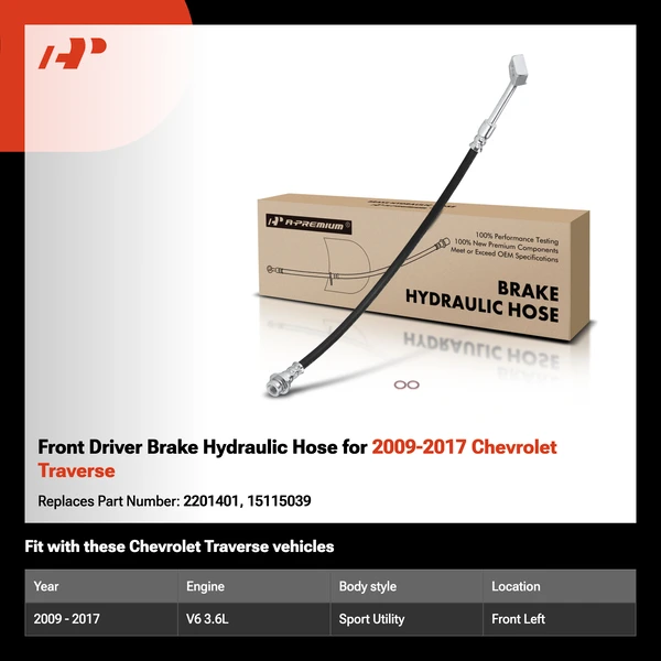 Front Driver Brake Hydraulic Hose for 2009-2017 Chevrolet Traverse