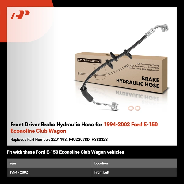 Front Driver Brake Hydraulic Hose for 1994-2002 Ford E-150 Econoline Club Wagon
