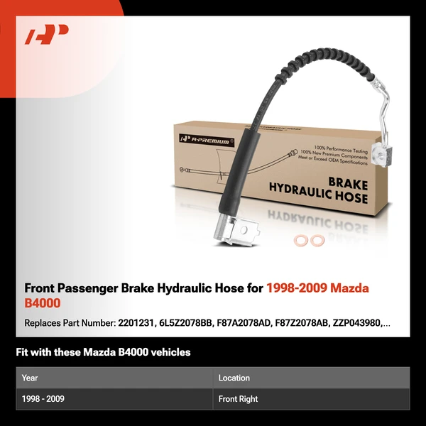 Front Passenger Brake Hydraulic Hose for 1998-2009 Mazda B4000