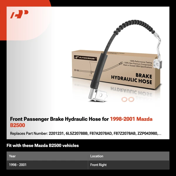 Front Passenger Brake Hydraulic Hose for 1998-2001 Mazda B2500