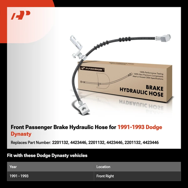 Front Passenger Brake Hydraulic Hose for 1991-1993 Dodge Dynasty