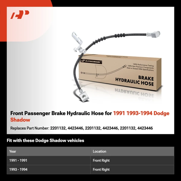 Front Passenger Brake Hydraulic Hose for 1991 1993-1994 Dodge Shadow