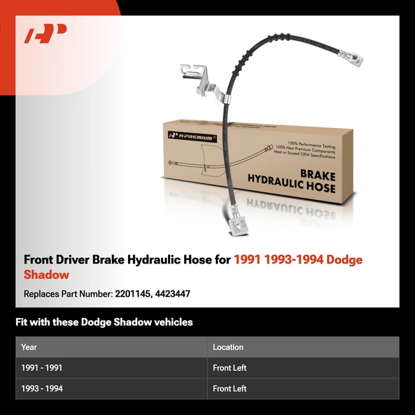 Front Driver Brake Hydraulic Hose for 1991 1993-1994 Dodge Shadow