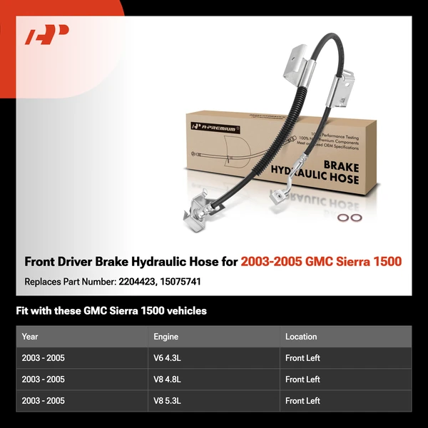 Front Driver Brake Hydraulic Hose for 2003-2005 GMC Sierra 1500