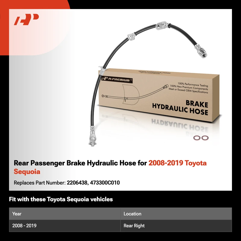 Rear Passenger Brake Hydraulic Hose for 2008-2019 Toyota Sequoia
