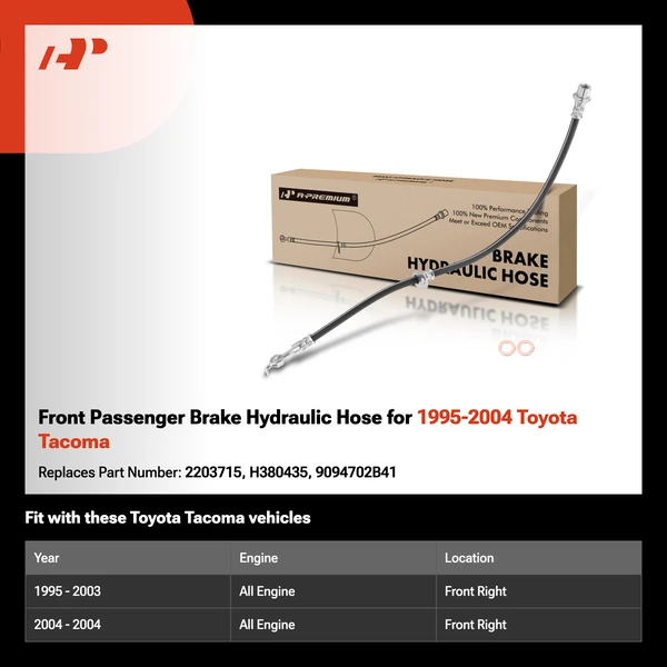 Front Passenger Brake Hydraulic Hose for 1995-2004 Toyota Tacoma