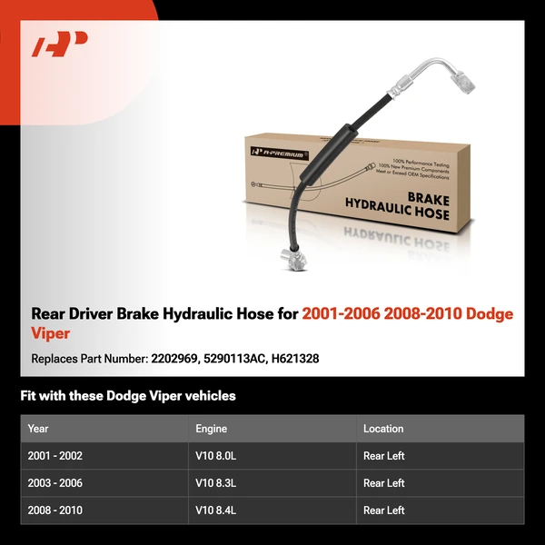 Rear Driver Brake Hydraulic Hose for 2001-2006 2008-2010 Dodge Viper