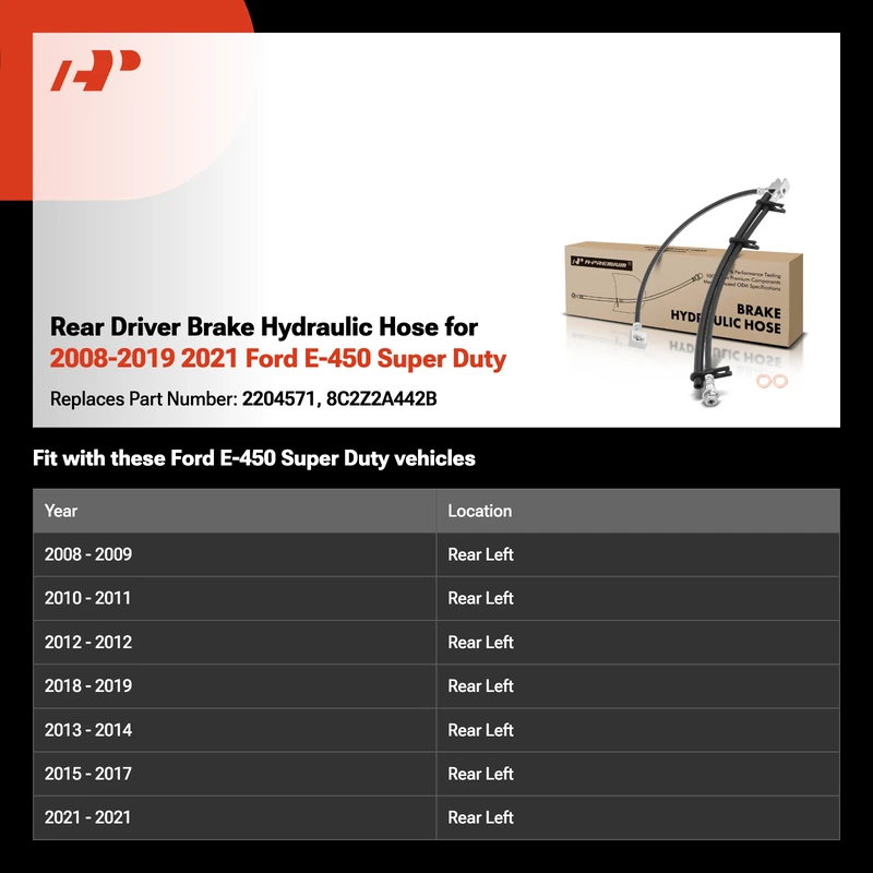 Rear Driver Brake Hydraulic Hose for 2008-2019 2021 Ford E-450 Super Duty