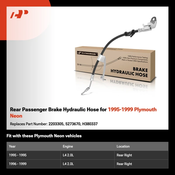 Rear Passenger Brake Hydraulic Hose for 1995-1999 Plymouth Neon