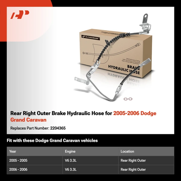 Rear Right Outer Brake Hydraulic Hose for 2005-2006 Dodge Grand Caravan