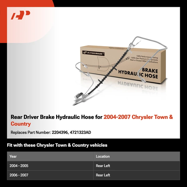 Rear Driver Brake Hydraulic Hose for 2004-2007 Chrysler Town & Country