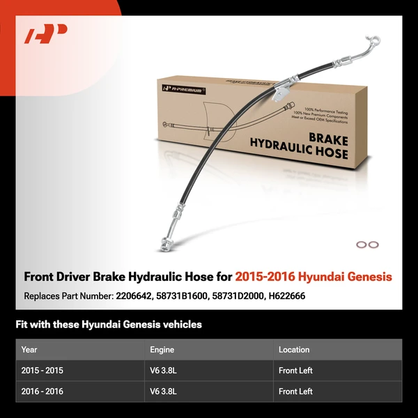 Front Driver Brake Hydraulic Hose for 2015-2016 Hyundai Genesis