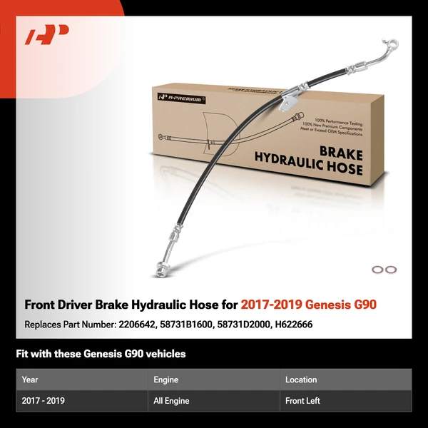 Front Driver Brake Hydraulic Hose for 2017-2019 Genesis G90
