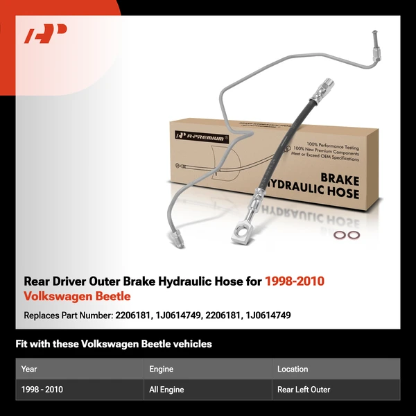 Rear Driver Outer Brake Hydraulic Hose for 1998-2010 Volkswagen Beetle