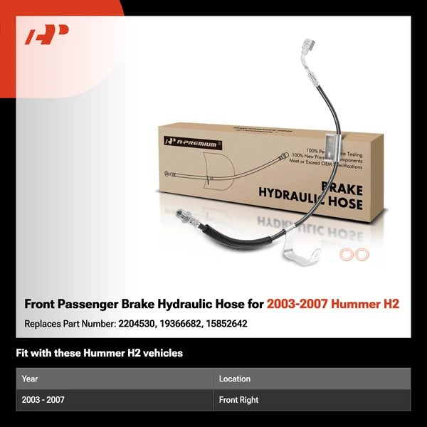 Front Passenger Brake Hydraulic Hose for 2003-2007 Hummer H2