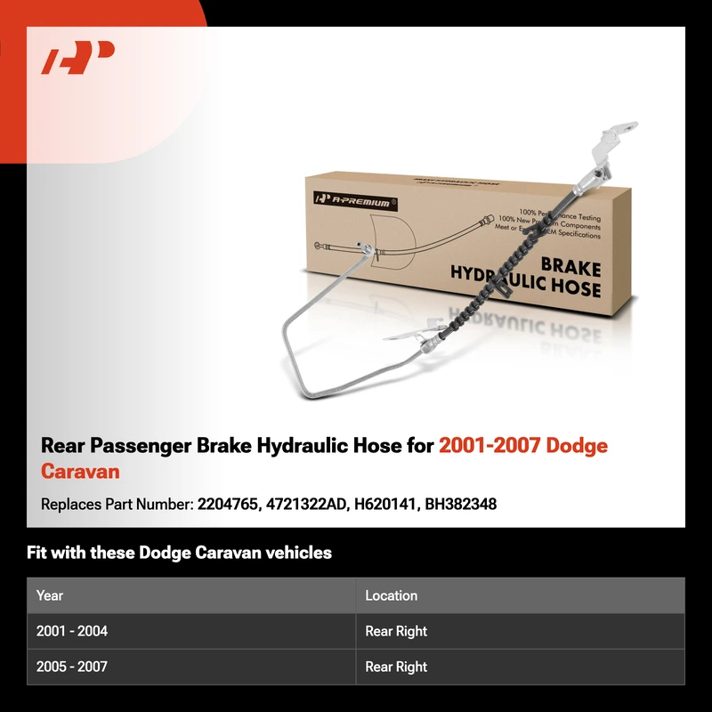 Rear Passenger Brake Hydraulic Hose for 2001-2007 Dodge Caravan