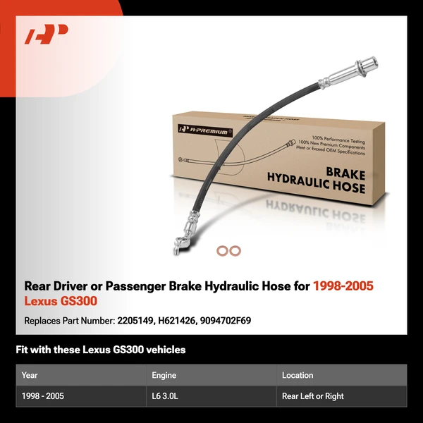 Rear Driver or Passenger Brake Hydraulic Hose for 1998-2005 Lexus GS300