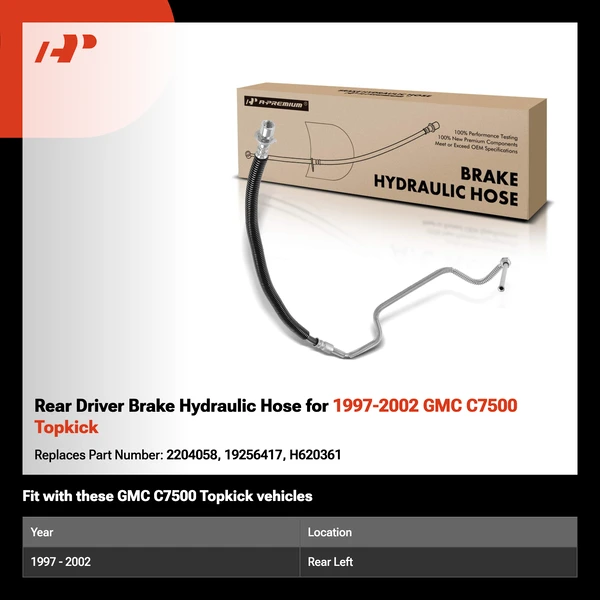 Rear Driver Brake Hydraulic Hose for 1997-2002 GMC C7500 Topkick