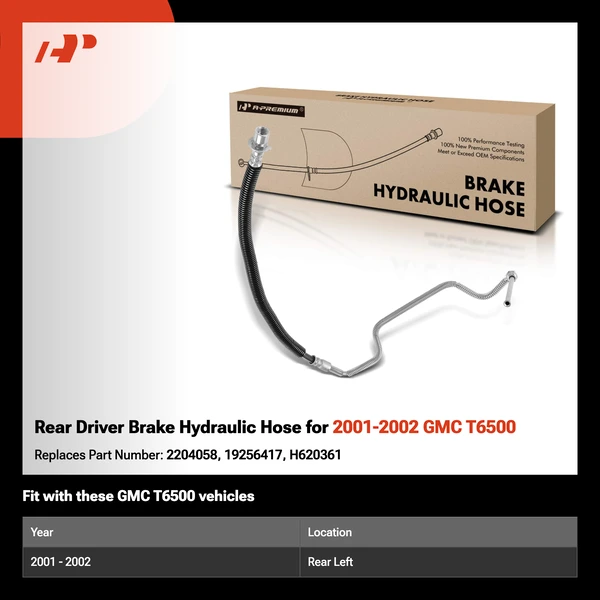 Rear Driver Brake Hydraulic Hose for 2001-2002 GMC T6500