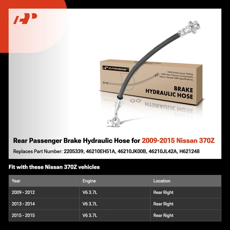 Rear Passenger Brake Hydraulic Hose for 2009-2015 Nissan 370Z