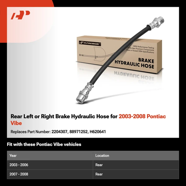 Rear Left or Right Brake Hydraulic Hose for 2003-2008 Pontiac Vibe