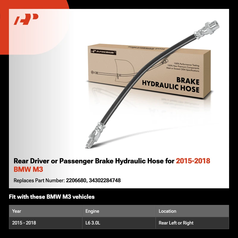 Rear Driver or Passenger Brake Hydraulic Hose for 2015-2018 BMW M3