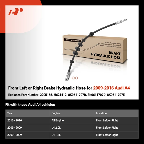 Front Left or Right Brake Hydraulic Hose for 2009-2016 Audi A4