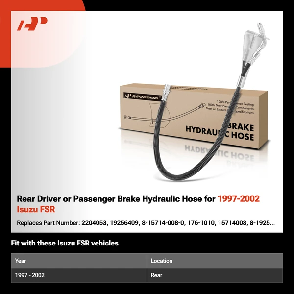 Rear Driver or Passenger Brake Hydraulic Hose for 1997-2002 Isuzu FSR