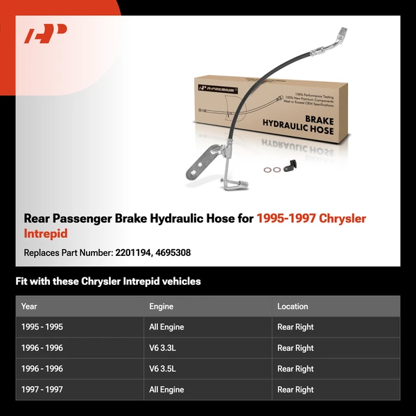 Rear Passenger Brake Hydraulic Hose for 1995-1997 Chrysler Intrepid