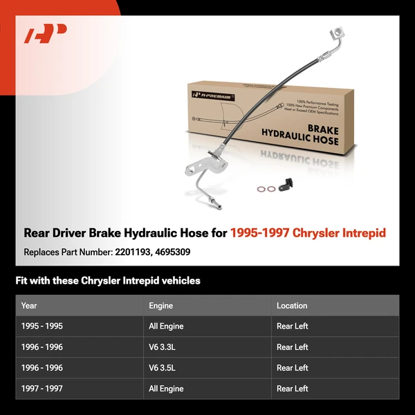 Rear Driver Brake Hydraulic Hose for 1995-1997 Chrysler Intrepid