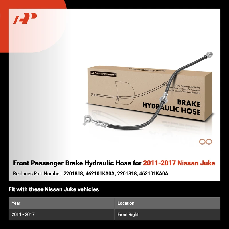 Front Passenger Brake Hydraulic Hose for 2011-2017 Nissan Juke