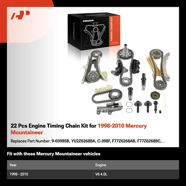 22 Pcs Engine Timing Chain Kit for 1998-2010 Mercury Mountaineer