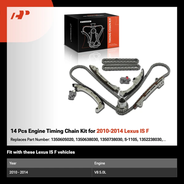 14 Pcs Engine Timing Chain Kit for 2010-2014 Lexus IS F