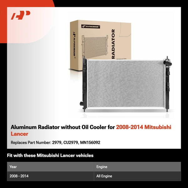 Aluminum Radiator without Oil Cooler for 2008-2014 Mitsubishi Lancer
