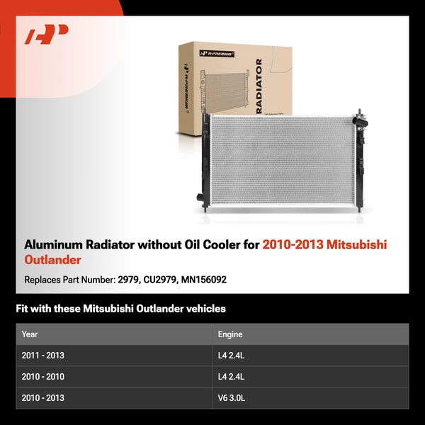Aluminum Radiator without Oil Cooler for 2010-2013 Mitsubishi Outlander