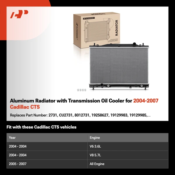 Aluminum Radiator with Transmission Oil Cooler for 2004-2007 Cadillac CTS