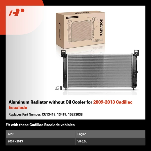 Aluminum Radiator without Oil Cooler for 2009-2013 Cadillac Escalade