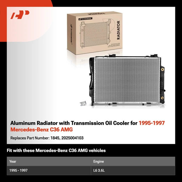 Aluminum Radiator with Transmission Oil Cooler for 1995-1997 Mercedes-Benz C36 AMG