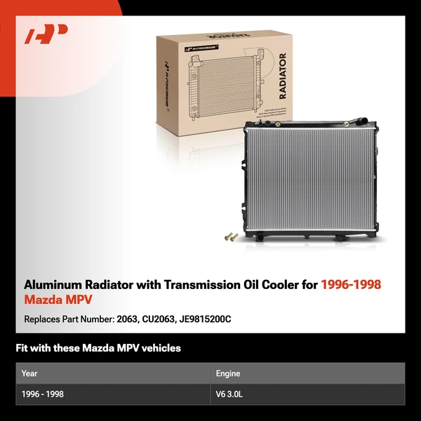 Aluminum Radiator with Transmission Oil Cooler for 1996-1998 Mazda MPV