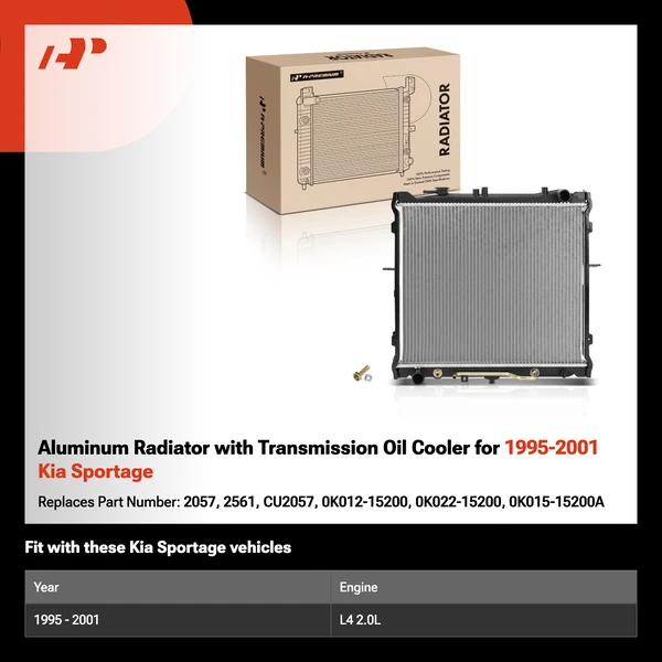 Aluminum Radiator with Transmission Oil Cooler for 1995-2001 Kia Sportage