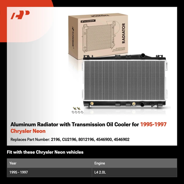 Aluminum Radiator with Transmission Oil Cooler for 1995-1997 Chrysler Neon