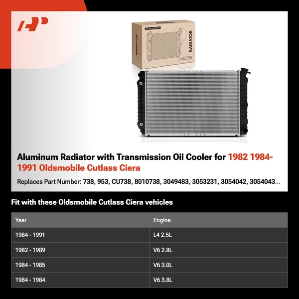 Aluminum Radiator with Transmission Oil Cooler for 1982 1984-1991 Oldsmobile Cutlass Ciera