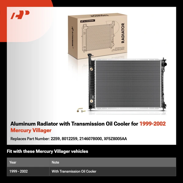 Aluminum Radiator with Transmission Oil Cooler for 1999-2002 Mercury Villager