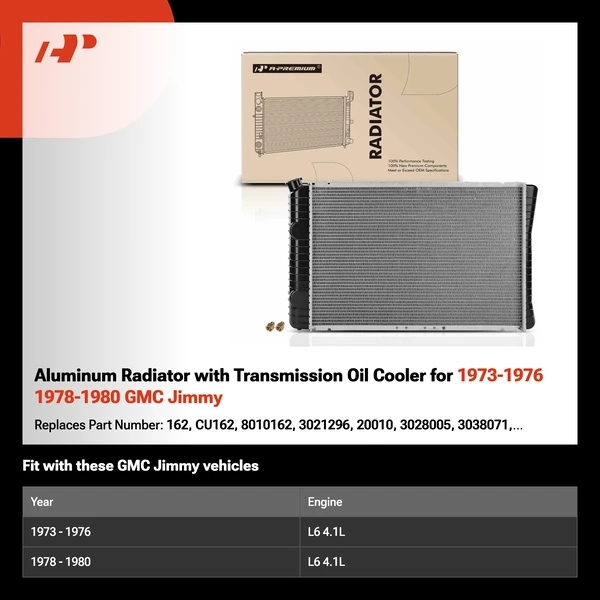 Aluminum Radiator with Transmission Oil Cooler for 1973-1976 1978-1980 GMC Jimmy