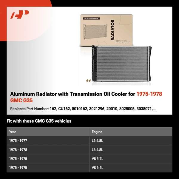 Aluminum Radiator with Transmission Oil Cooler for 1975-1978 GMC G35