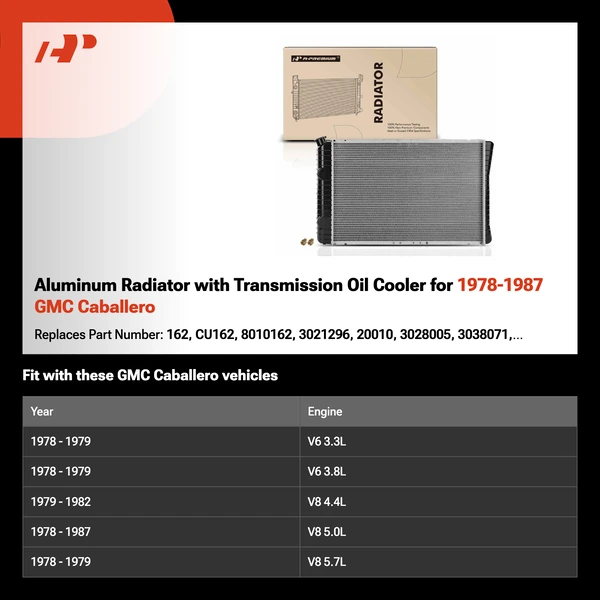Aluminum Radiator with Transmission Oil Cooler for 1978-1987 GMC Caballero