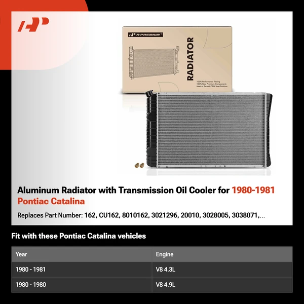 Aluminum Radiator with Transmission Oil Cooler for 1980-1981 Pontiac Catalina